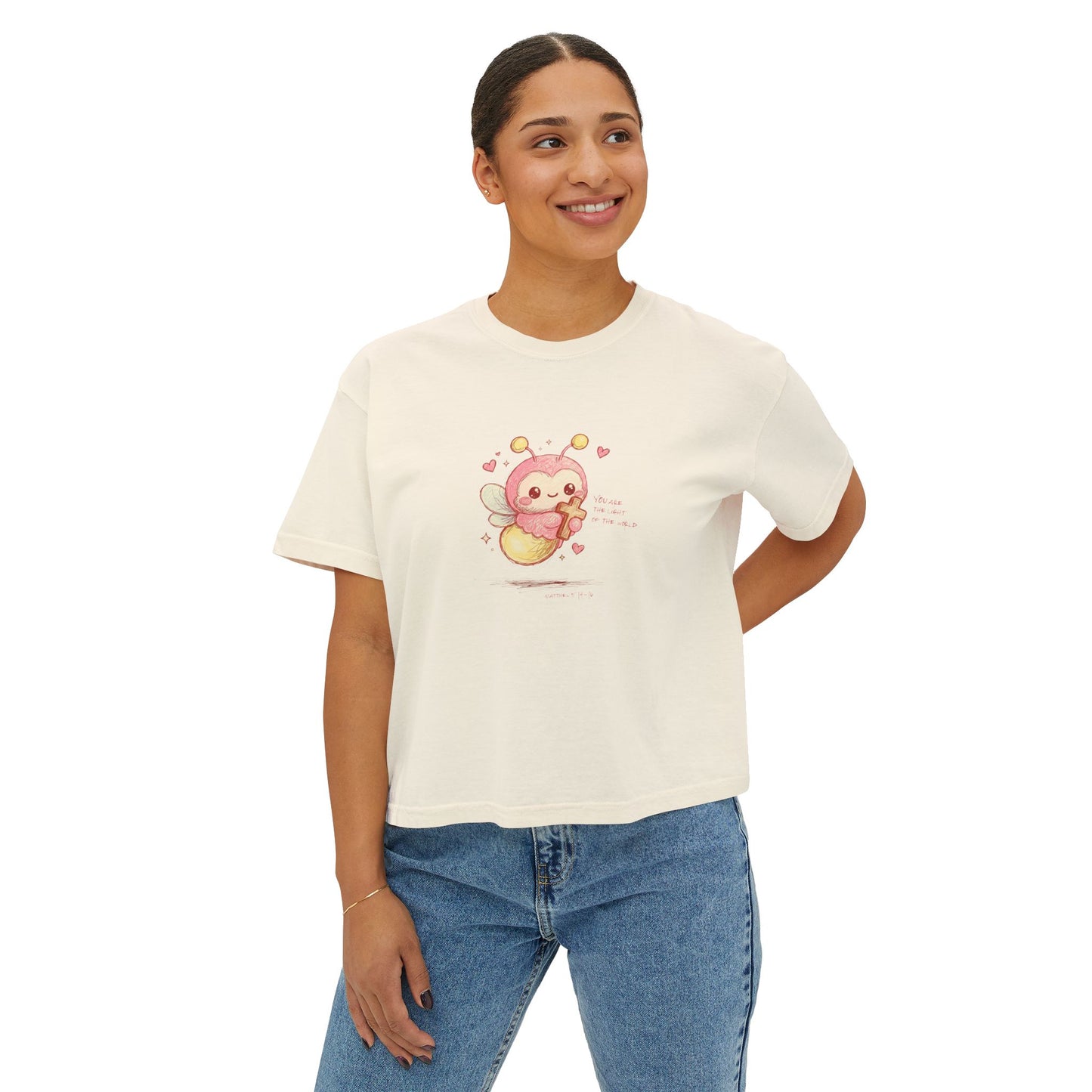 Cute Bee Heart Women's Boxy Tee — Kawaii Honey Bee Graphic Shirt